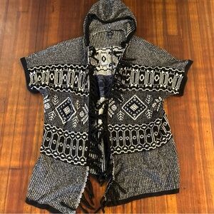AMERICAN EAGLE Womens Sweater Open Front Hooded Fringe Cardigan Hobo Hippie